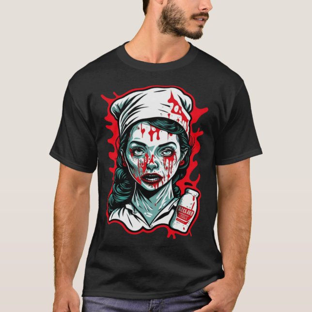 Horror Nurse Nightmare Scary Terrifying Halloween T Shirt (Framsida)