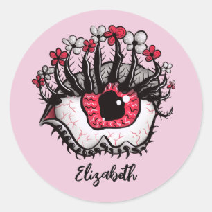Horror Pastel Goth Öga Macabre Rosa Creepy Namn Runt Klistermärke
