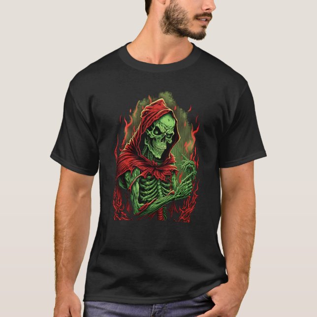 Horror Rock Skeleton Creepy Undead Death Occult T Shirt (Framsida)