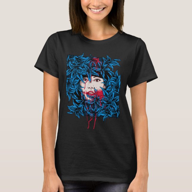Horror Scary Woman Teckning T Shirt (Framsida)