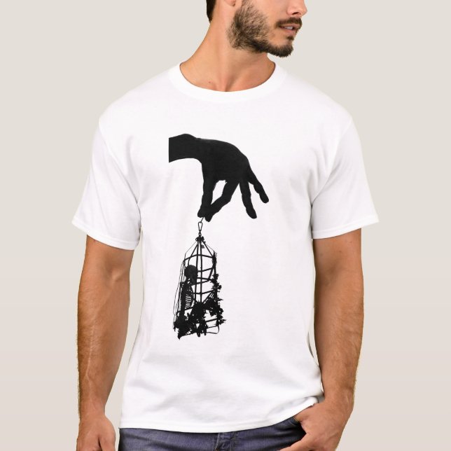 Horror Skeleton Creepy Human Skeleton Cage T Shirt (Framsida)
