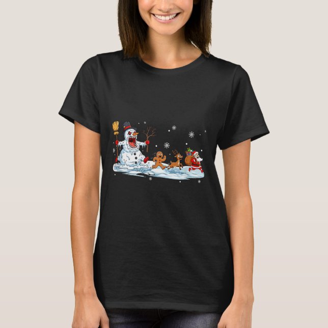 Horror Snowman Christmas Reindeer Gingerbread Sant T Shirt (Framsida)