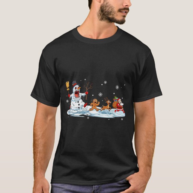 Horror Snowman Christmas Reindeer Gingerbread Sant T Shirt (Framsida)