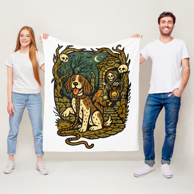 Horror Spooky Skeleton Dog Aesthetic Fleecefilt (På plats)