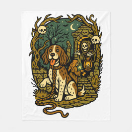 Horror Spooky Skeleton Dog Aesthetic Fleecefilt