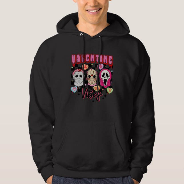 Horror valentines retro Valentineu2019s Day Valent Hoodie (Framsida)