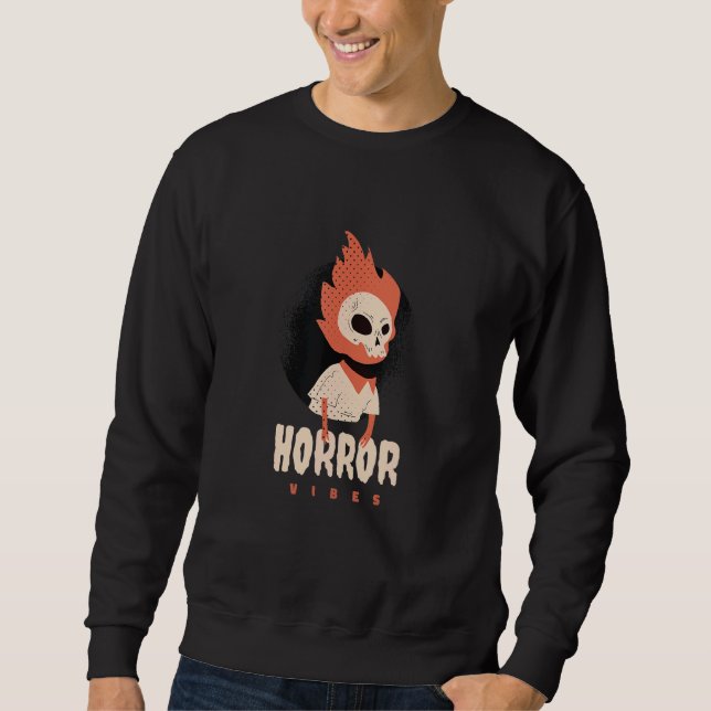 Horror Vibes Flaming Skull Lång Ärmad Tröja (Framsida)