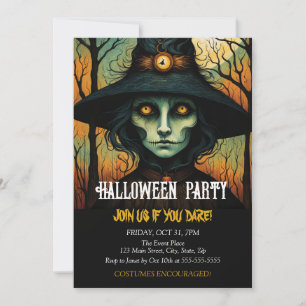 Horror Witch Ansikte Costume Halloween Birthday Inbjudningar