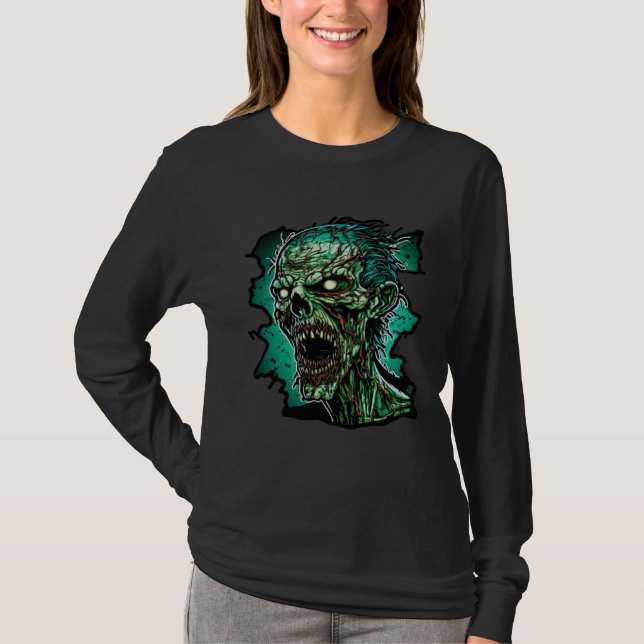 Horror Zombie Nightmare Scary Terrifying Halloween T Shirt (Framsida)