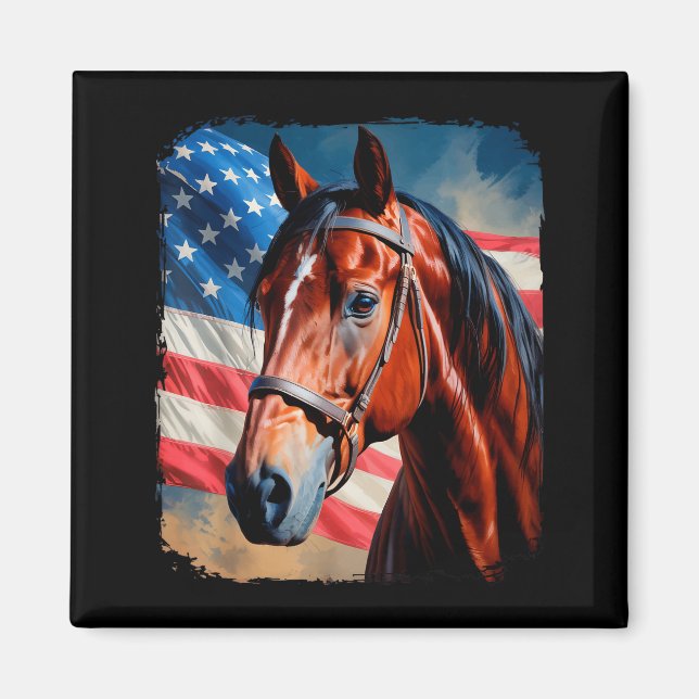 Horse 4th Of July Patriotic Horse American Flag  Magnet (Framsidan)
