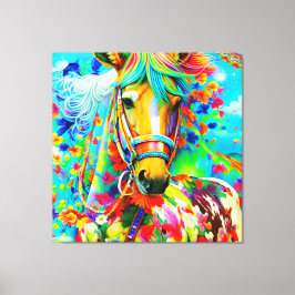 Horse Adorne med Flowers Canvastryck