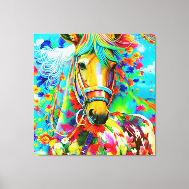 Horse Adorne med Flowers Canvastryck (Framsida)