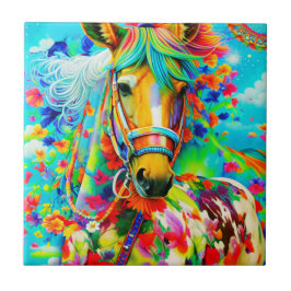 Horse Adorne med Flowers Kakelplatta