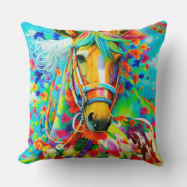 Horse Adorne med Flowers Kudde