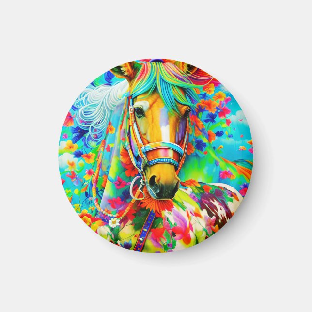 Horse Adorne med Flowers Magnet (Framsidan)
