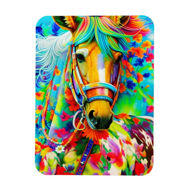 Horse Adorne med Flowers Magnet (Vertikal)