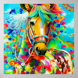 Horse Adorne med Flowers Poster