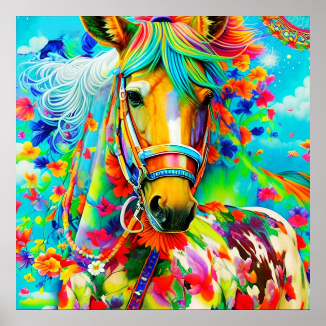 Horse Adorne med Flowers Poster (Framsidan)