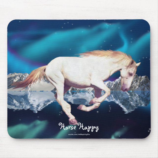 Horse-älskare White Mustang & Aurora Art Mousepad Musmatta (Framsidan)