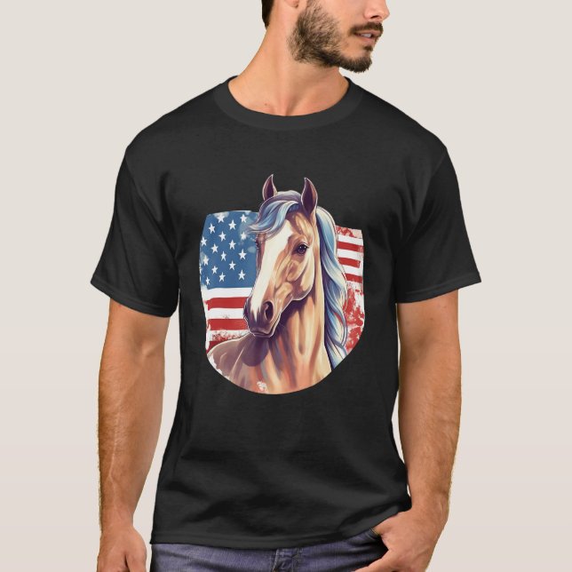Horse American Flag 4th of July Patriotic Horsebac T Shirt (Framsida)