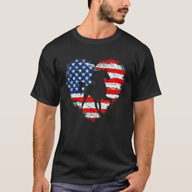 Horse American Flag Heart 4th Of July Horse  Men W T Shirt (Framsida)