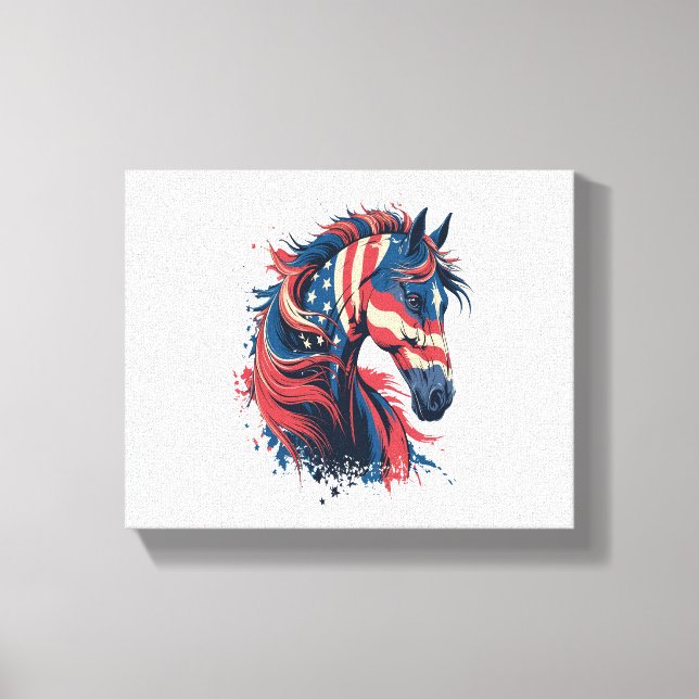 Horse American Flagga Canvastryck (Framsida)