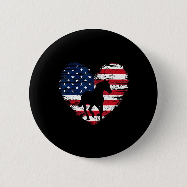 Horse American Flagga Heart 4 juli USA Patrioti Knapp (Framsida)