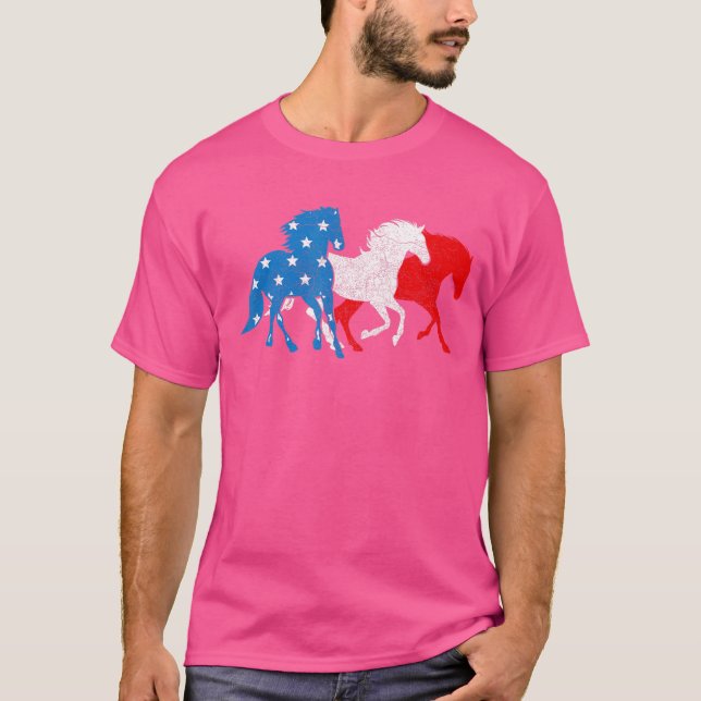Horse American Flagga Heart 4 juli USA Patrioti T Shirt (Framsida)