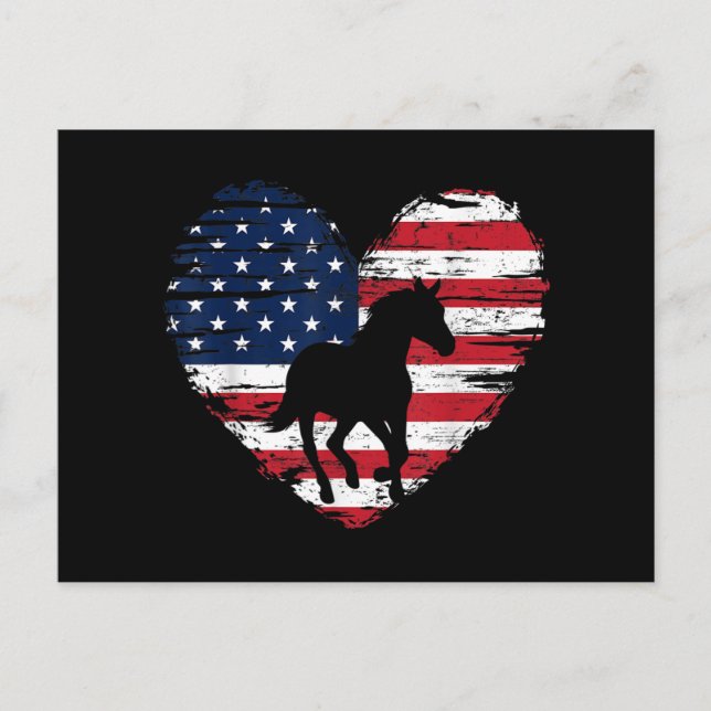 Horse American Flagga Heart USA Patriotic Pride Helg Vykort (Framsida)