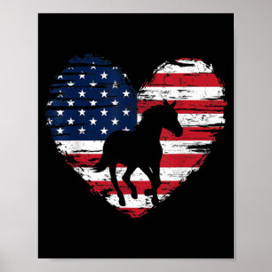 Horse American Flagga Heart USA Patriotic Pride Poster