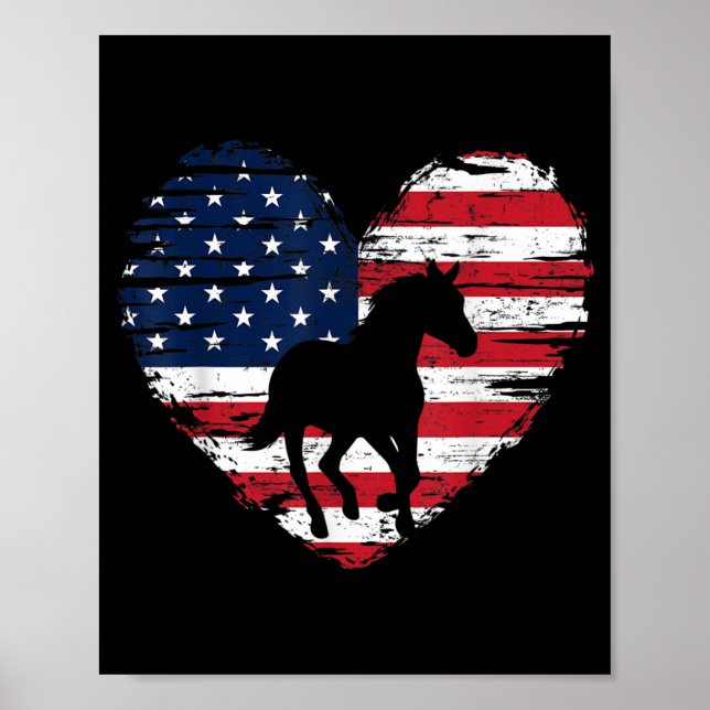 Horse American Flagga Heart USA Patriotic Pride Poster (Framsidan)