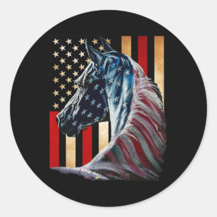 Horse American Flagga Independence day 4 juli Runt Klistermärke