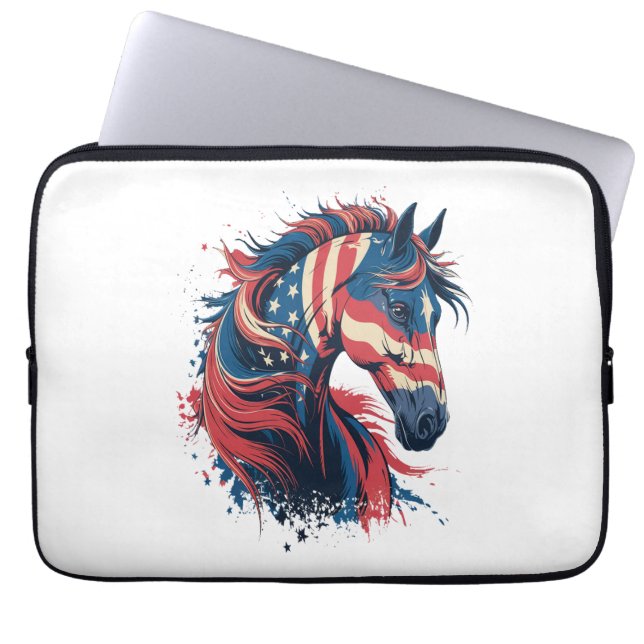 Horse American Flagga Laptop Fodral (Framsidan)