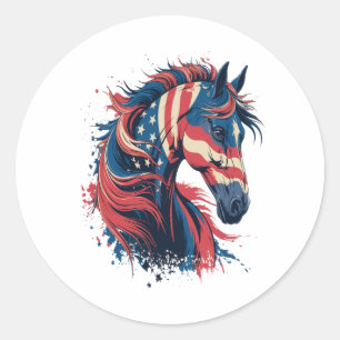 Horse American Flagga Runt Klistermärke