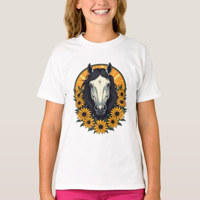 Horse and Black Eyed Susan Flowers T Shirt (Framsida)