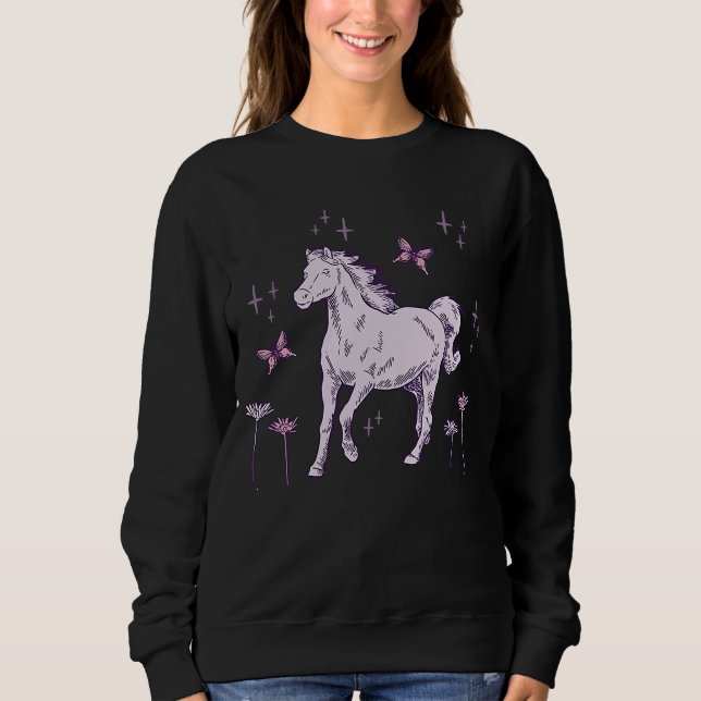 Horse and Butterfly Animal  Cute Kid Western Retro T Shirt (Framsida)