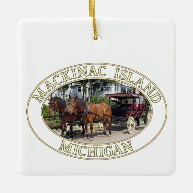 Horse and Carriage on Historic Mackinac Island, MI Julgransprydnad Keramik (Framsida)