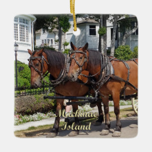 Horse and Carriage on Mackinac Island, Michigan Julgransprydnad Keramik
