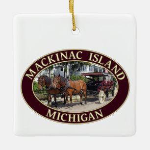 Horse and Carriage on Mackinac Island, Michigan Julgransprydnad Keramik