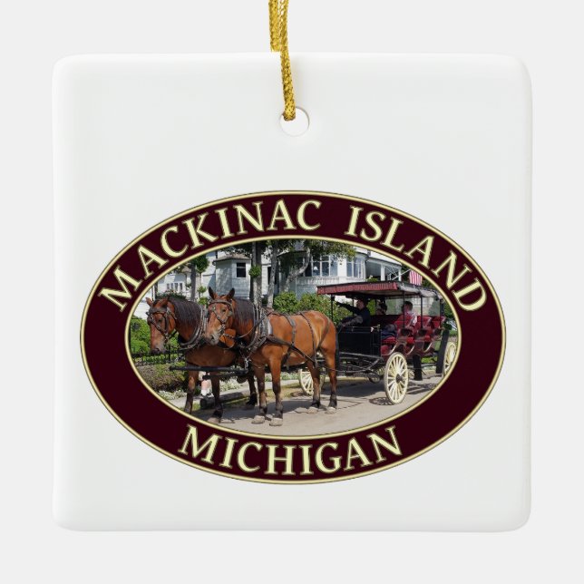 Horse and Carriage on Mackinac Island, Michigan Julgransprydnad Keramik (Framsida)