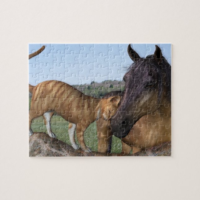 Horse and Cat Puzzle - Kärlek Thy Neigh-Purr Pussel (Horisontell)
