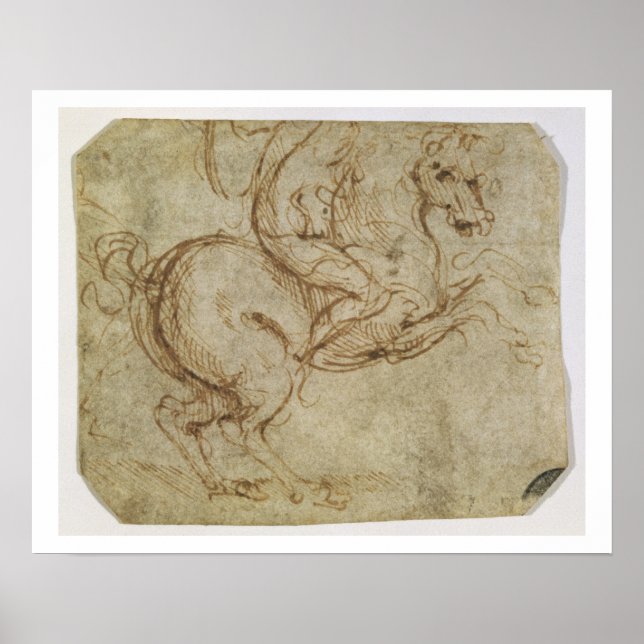 Horse and Cavalier (penna och bläck på pappra) Poster (Framsidan)