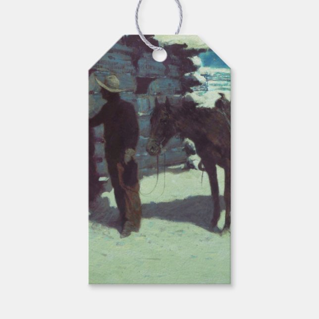 Horse and Cowboy Winter Snow Presentetikett (Framsidan)