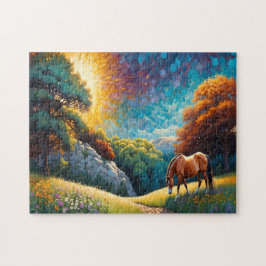 Horse and Flowers in a colorful meadow Pussel