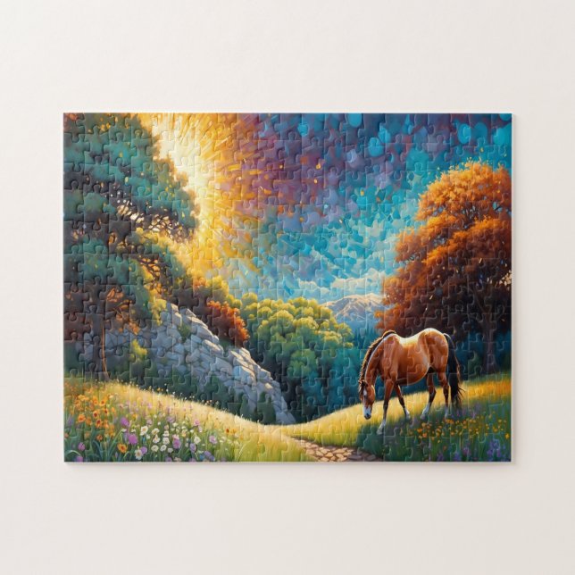 Horse and Flowers in a colorful meadow Pussel (Horisontell)