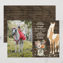 Horse and Flowers Rustic Wood Photo Birthday