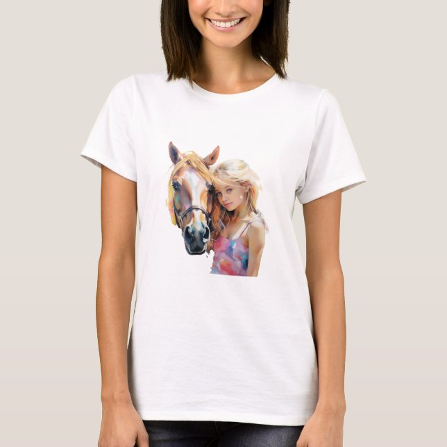 Horse and Girl Silhouette - Cute  T Shirt (Framsida)