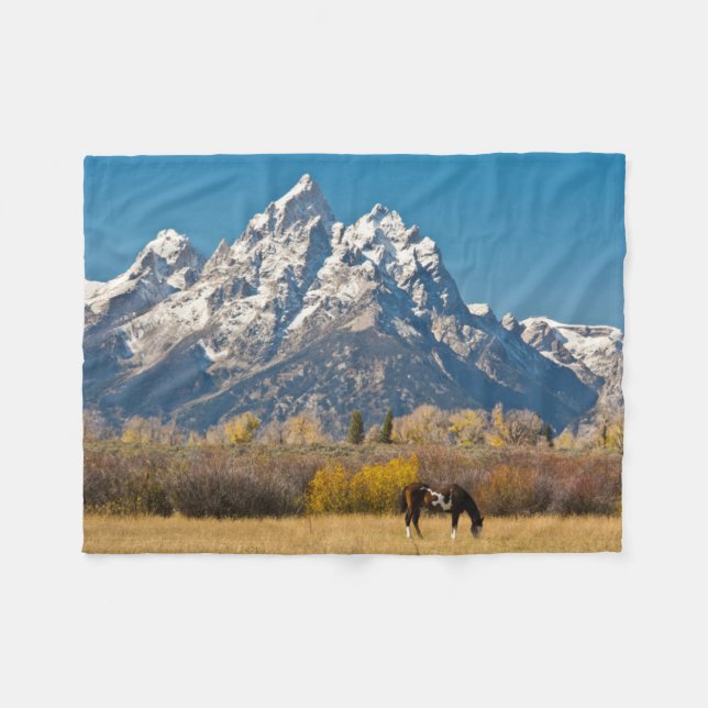 Horse and Grand Tetons, moose Head Ranch Fleecefilt (Framsidan (Horisontell))