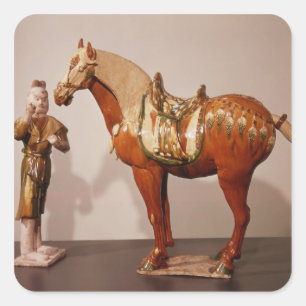 Horse and groom, Tang Dynasty Fyrkantigt Klistermärke