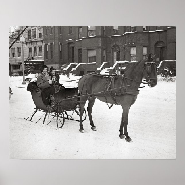 Horse and Sleigh, 1935. Vintage Photo Poster (Framsidan)